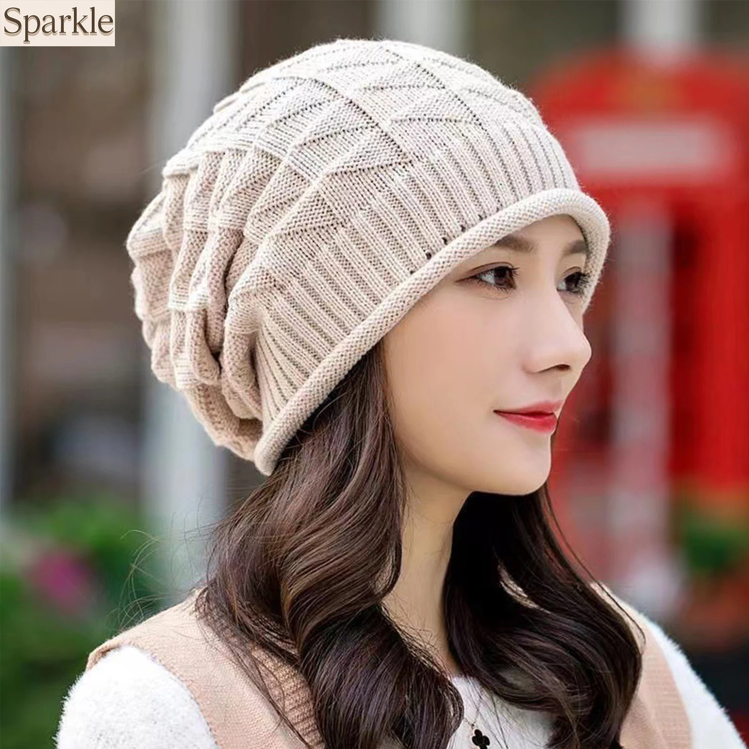 Women's Slouchy Beanie Hat, Baggy Skull Cap for Cold Weather, Warm, Soft Cable Knit Hat, Casual Fashion, Winter