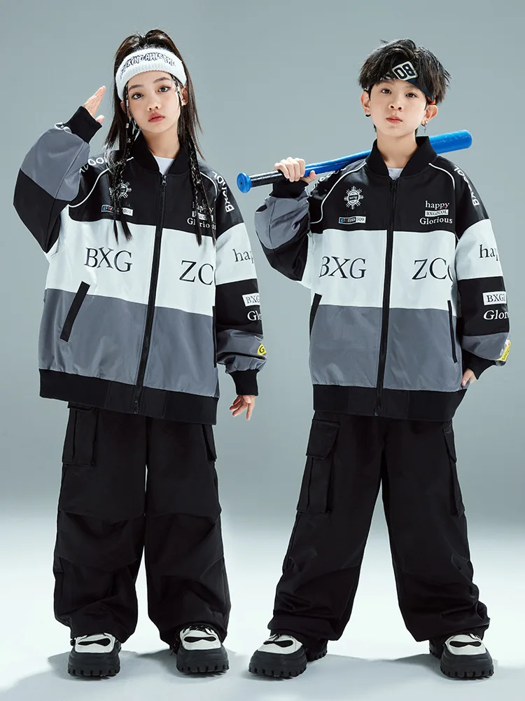 Kids Hip Hop Clothes Sets Letter Print Long Sleeve Top+ Loose Pants Boys Street Dance Costume Girls Jazz Performance Suit