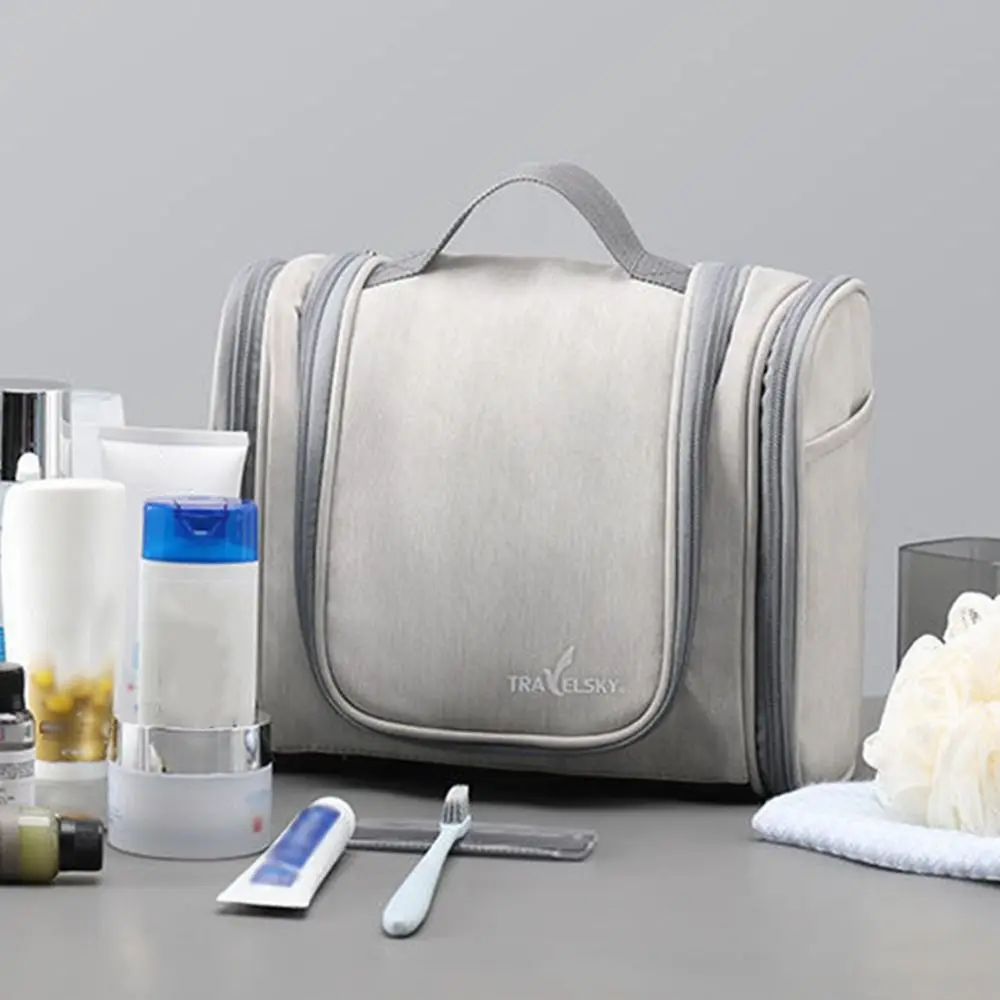 Waterproof Women's Makeup Bag with Hook Dustproof Hanging Travel Toiletry Bag Portable Foldable Cosmetics Storage Pouch
