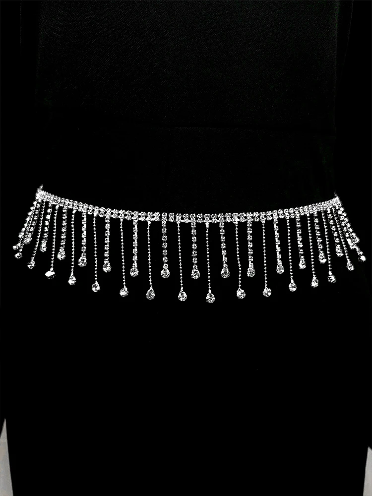 Strass schlanke Taille Kette Damen voller Diamant dekorative Kleid Zubehör Hochzeitskleid Gürtel Quaste Bauchtanz Rock – Detail 3