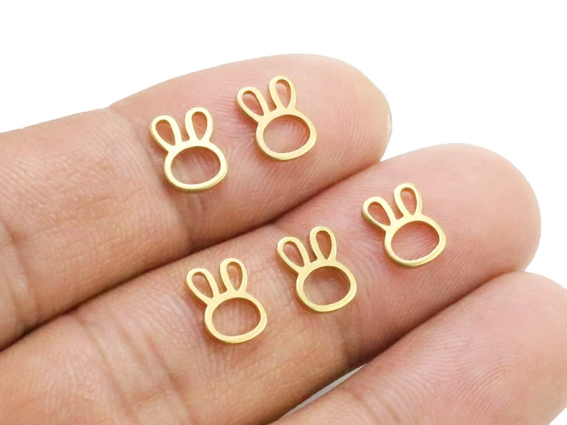 50pc Bunny Charm, Easter Rabbit Charms, DIY Ornament, Raw Brass Earring Findings, Add-on, 9x6.5mm, Jewelry Making -R1626