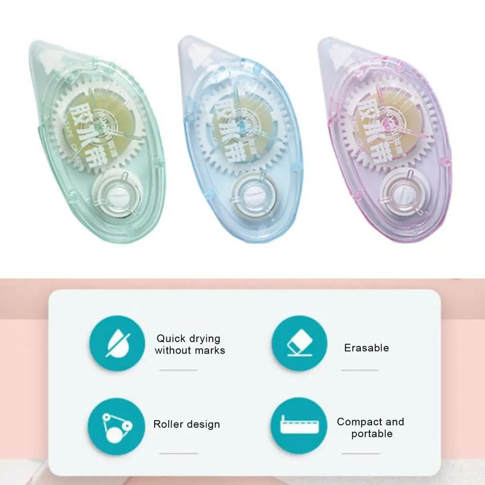 Rodillo de cinta de doble cara compacto, doble cinta, aplicación sin enredos, oficina, álbum de recortes, adhesivo portátil para fácil