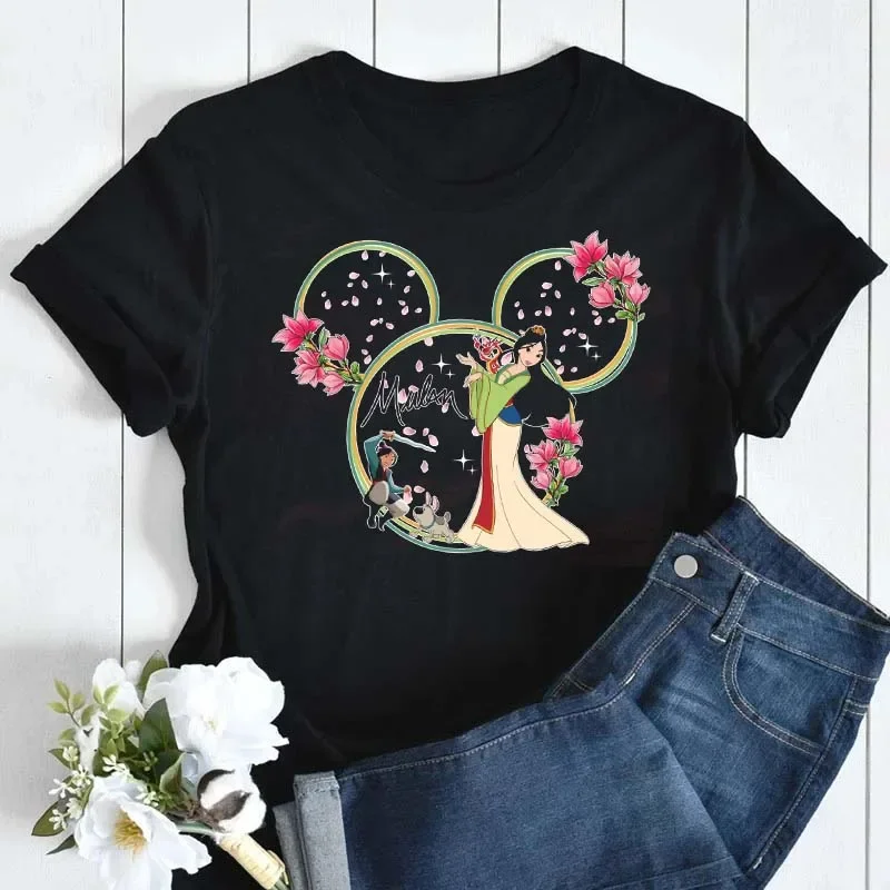 Disney-T-shirt à manches courtes imprimé Mulan pour femmes, esthétique Harajuku, décontracté, femme, vêtements College Mushu, nouvelle mode, été