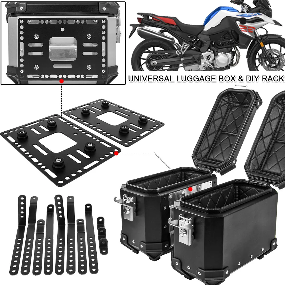 Motorcycle 18L Aluminium Panniers Universal Side Box Bracket Suitcase DIY Detachable Rack For BMW R1200GS F850GS F900R For Honda