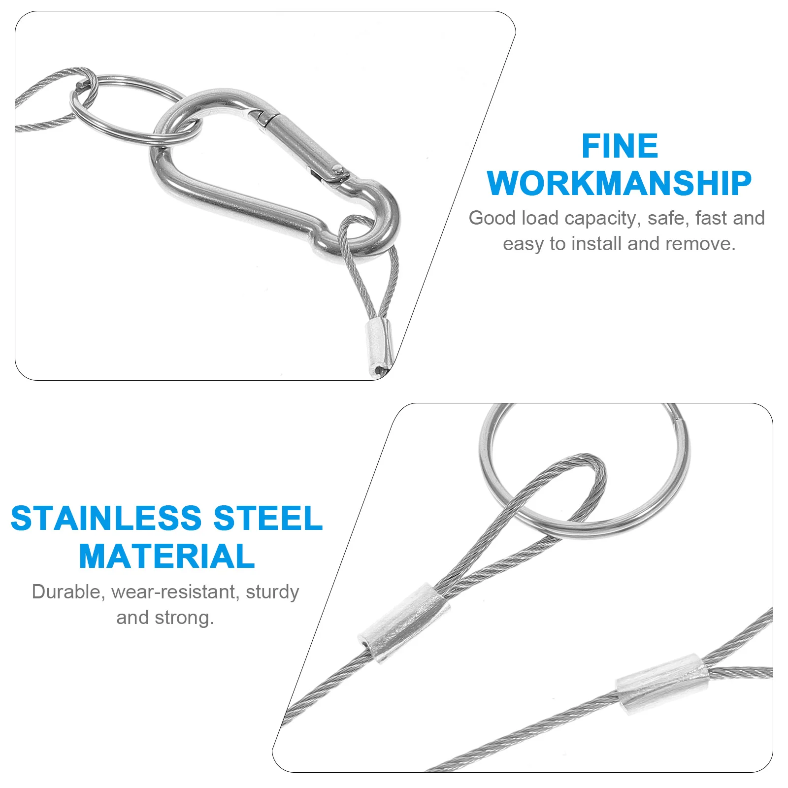 6pcs Stainless Steel Wire Rope Lanyard Cable Tether Silver Adjustable Strap for Outdoor Safety