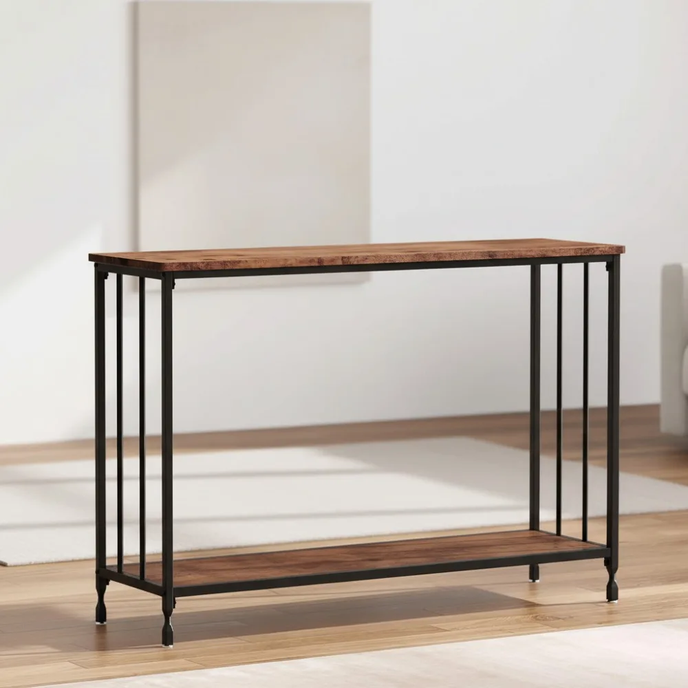 

Industrial Console Table, Narrow Sofa Table with Wood Shelf & Metal Frame, 41.5" Rustic Entryway Table for Living Room