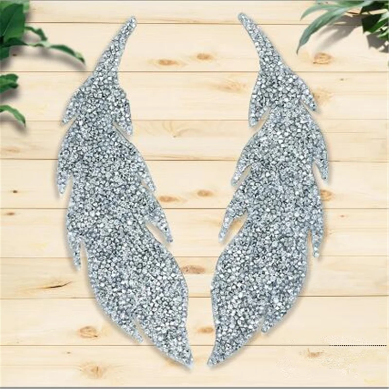 Rhinestones Leaves Hotfix Feather Iron on Sewing Crystal Applique Patch For Clothing Badge Paste For Clothes Bag Shoes