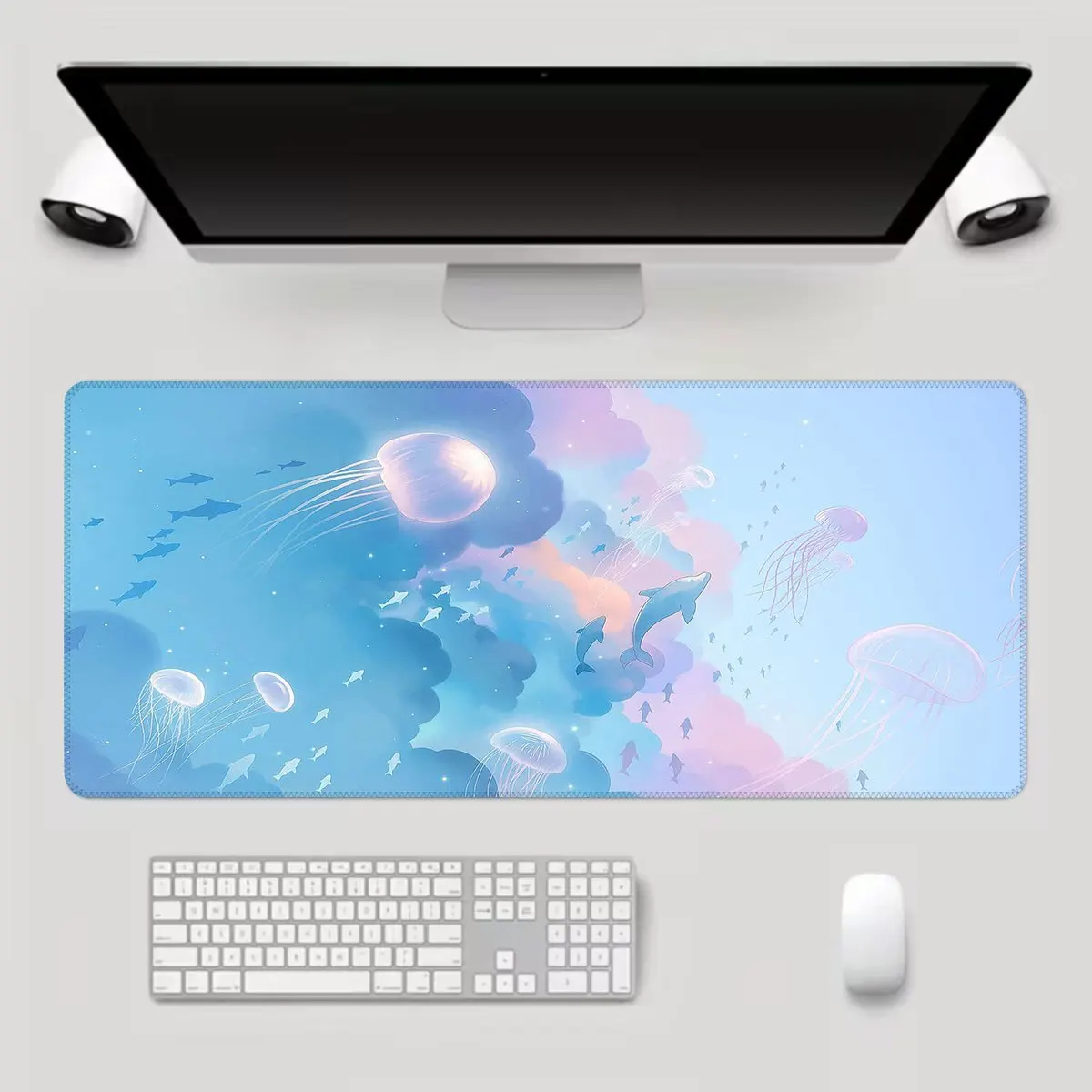 

Dolphin and jellyfish patterned rubber mouse pad, anti-slip, washable, XXL large size, durable, suitable for office gamers