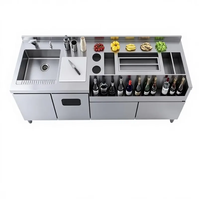 OME Commercial Stainless Steel Cocktail Bar Station Bartender Workstation Cooling for Bar Speakeasy Service Counter