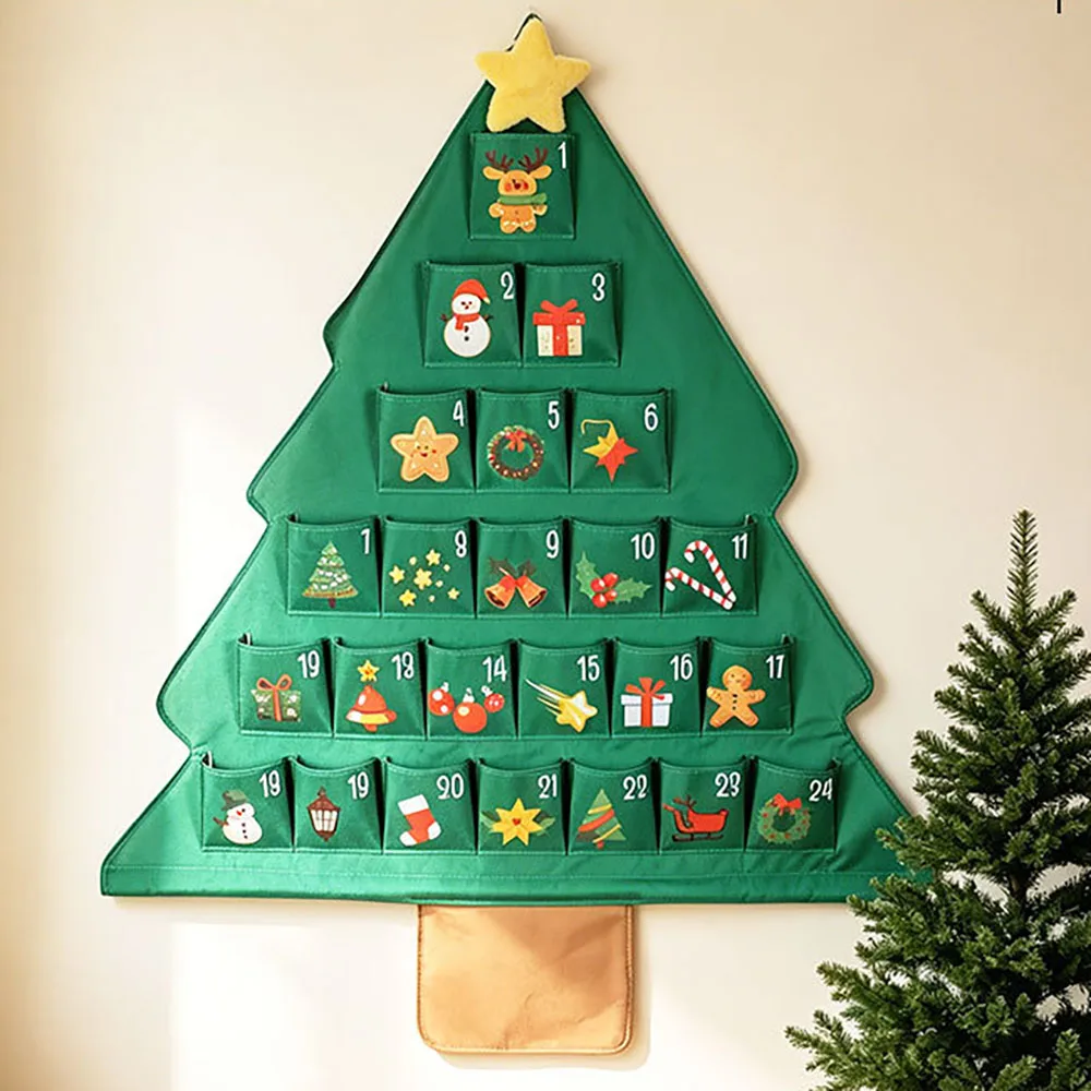 Advent Fabric 24 Days Christmas Tree Shape Storage Bag Countdown Calendar Storage Bags For Home Decorators Collectors Living