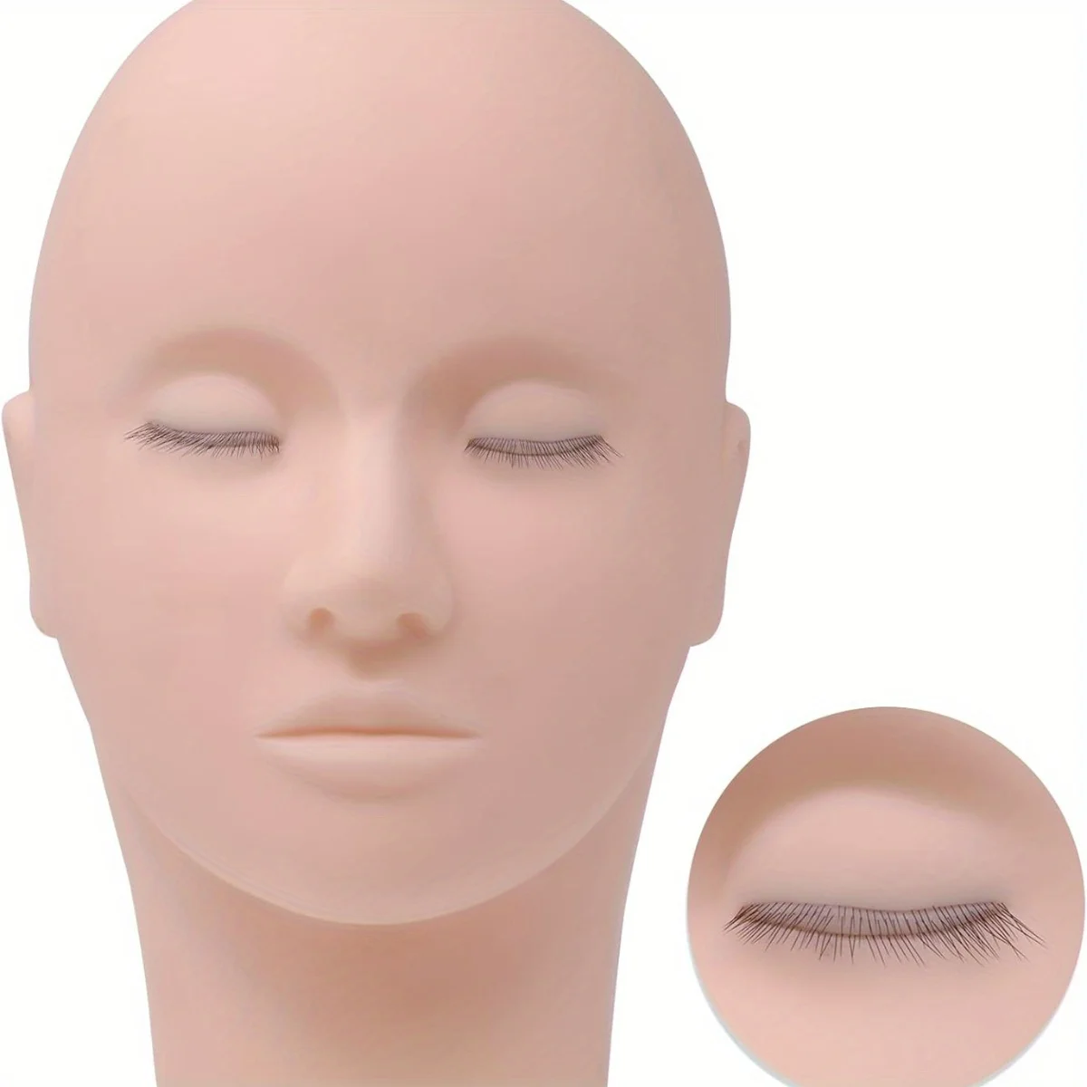 Lash Mannequin Head with 3 Lash Layers, Practice Training Manikin for Makeup and Eyelash Extensions, Silicone Rubber Flat Doll