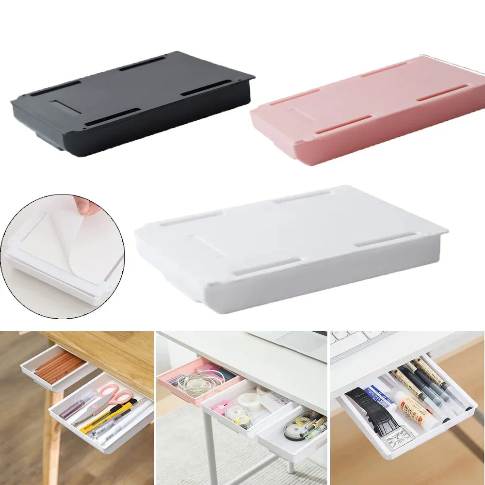 

Plastic Hidden Stationery Storage Box Desk Rack Drawer Self-Adhesive Storages Holder Sundries Cosmetics Organizer Home