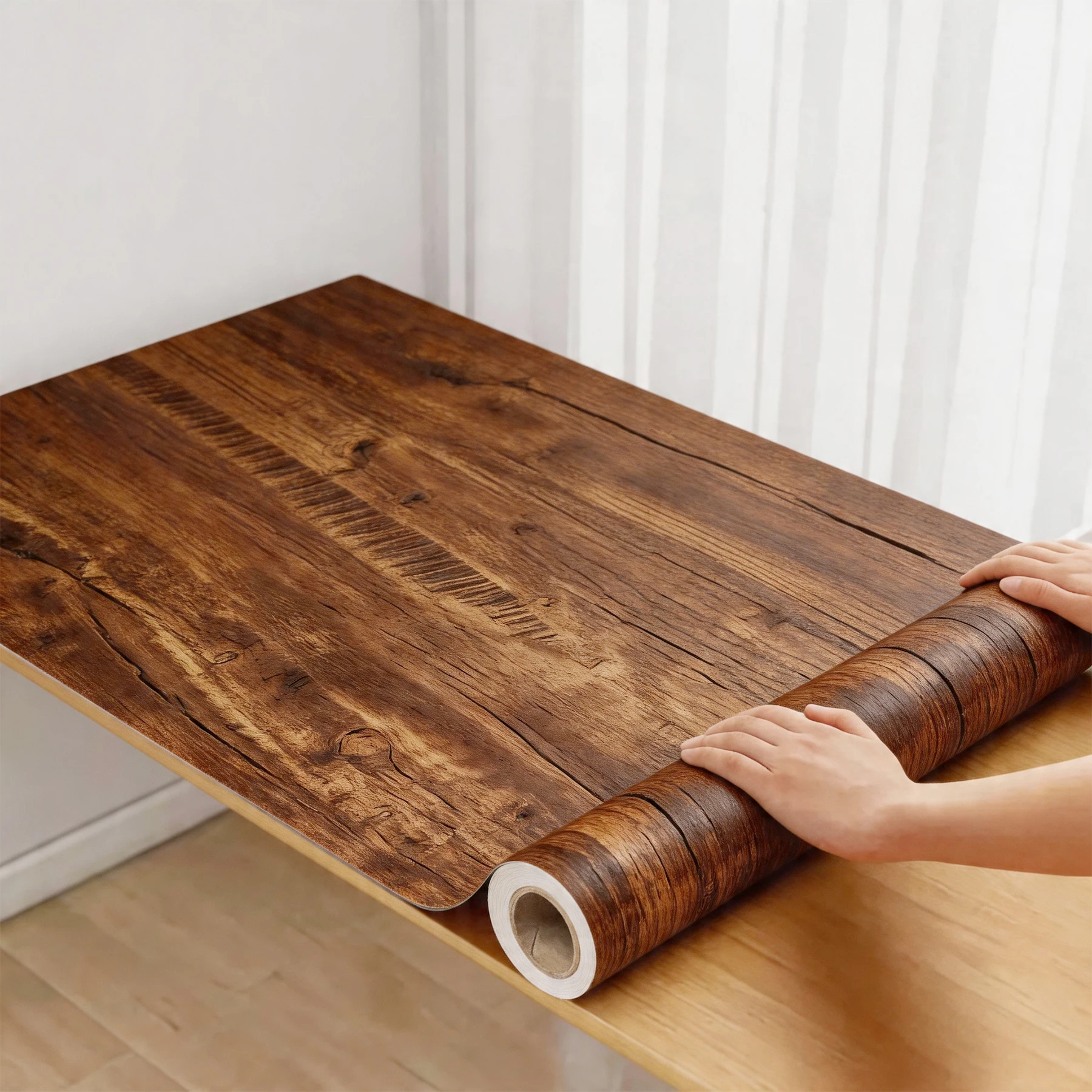 Kitchen Countertop Wood Grain Wallpaper PVC Self-Adhesive Renovation Wall Stickers Kitchen Cabinet Wall Peel and Stick Stickers