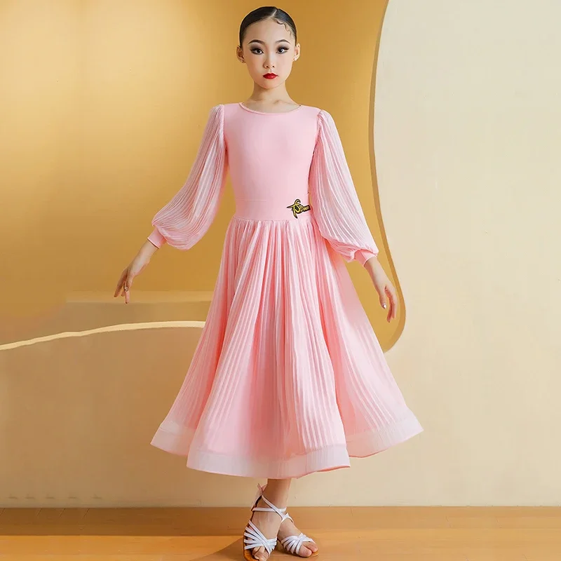 

Girls Pink Latin Dance Dress Kids Girls Performance Modern Dancing Clothes Waltz Ballroom Dance Professional Dresses
