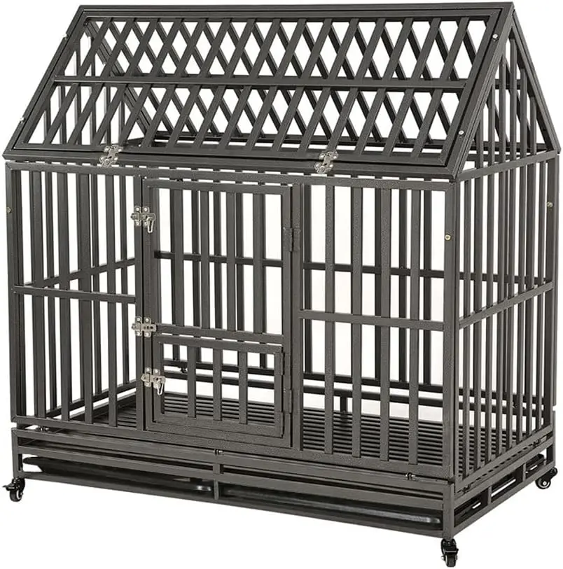 

KELIXU 48" Heavy Duty Dog Crate Large Dog cage Dog Kennels and Crates for Large Dogs Indoor Outdoor with Double Doors,