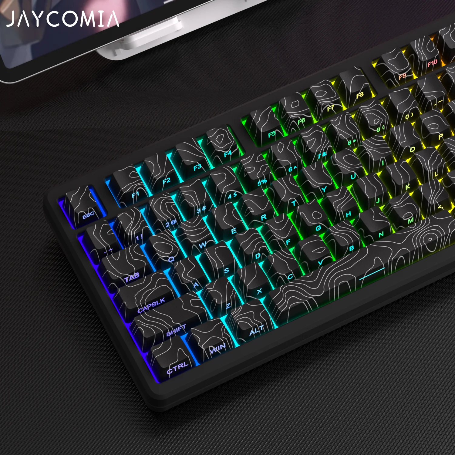 Topographic Side Print PBT Keycap Cherry Profile Backlit Contour Big Set Keycaps ISO Layout For Wooting Mechanical Keyboard