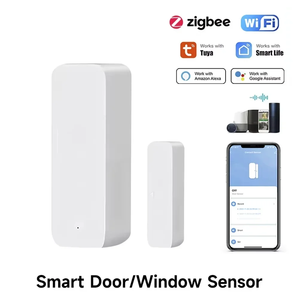 Tuya Zigbee/WiFi capteur de porte fenêtre magnétique détecteur d'alarme ouvert fermé application Smart Life fonctionne avec Alexa Google Home besoin de passerelle
