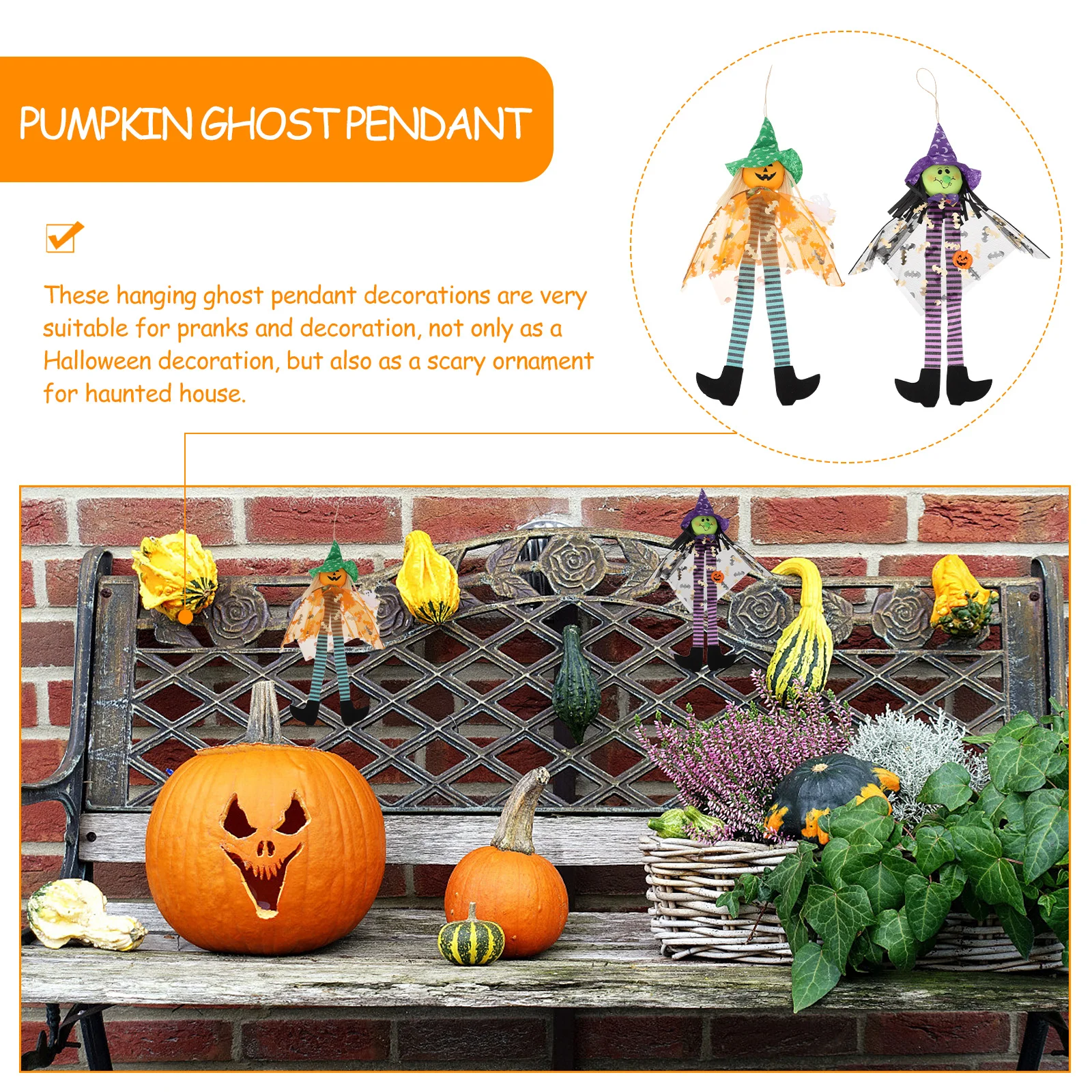 

2Pcs Halloween Hanging Ghost Pumpkin Pendant Ornament Festival Decoration Supplies Halloween Hanging Ornaments