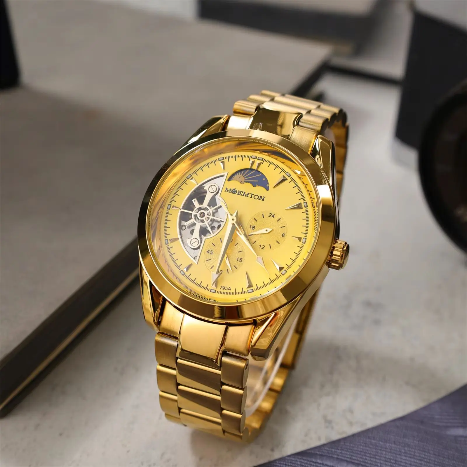 MOEMTON Original Men\'s Watch Original Automatic Mechanical Watches Leisure Sports Luminous Skeleton Watchs 3Bar Waterproof