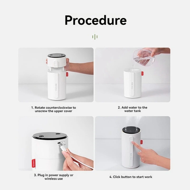 HOT！-Humidifiers For Bedroom Small Humidifier Rechargeable Desk Portable Humidifier 800ML With Light Cool Mist Humidifiers