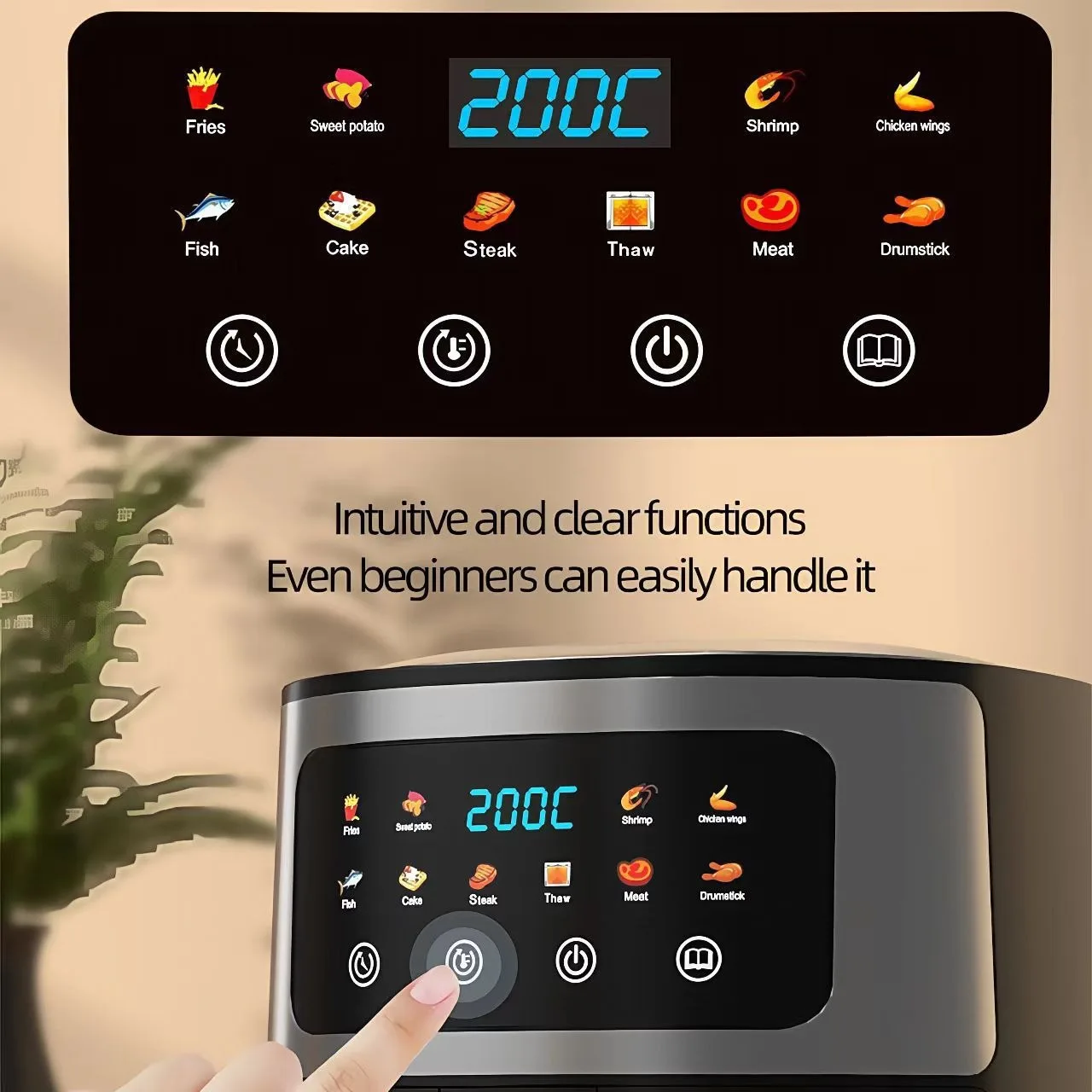 

8L Stainless Steel Air Fryer Black Visual Window 360° Rapid Air Circulation Oil-Free Electric Healthy Cooker for Home Kitchen