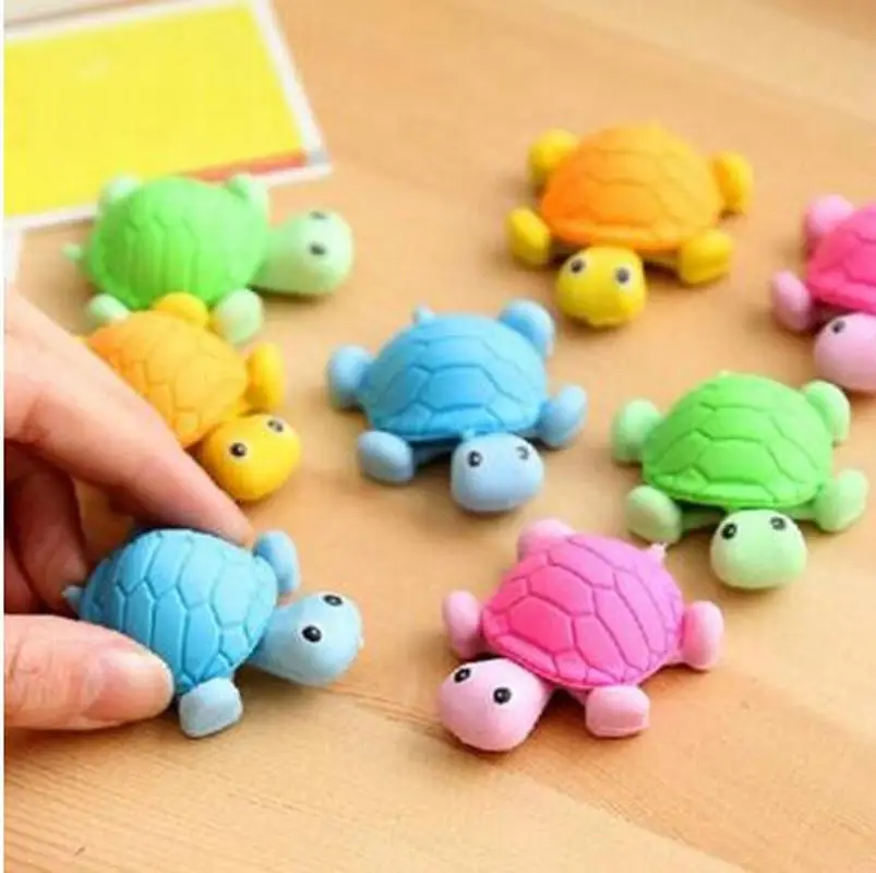 New 10Pcs/Set Cartoon Lovely Little Turtle Eraser Kids Colorful Stationery School Supplies Random Color Home Decoration