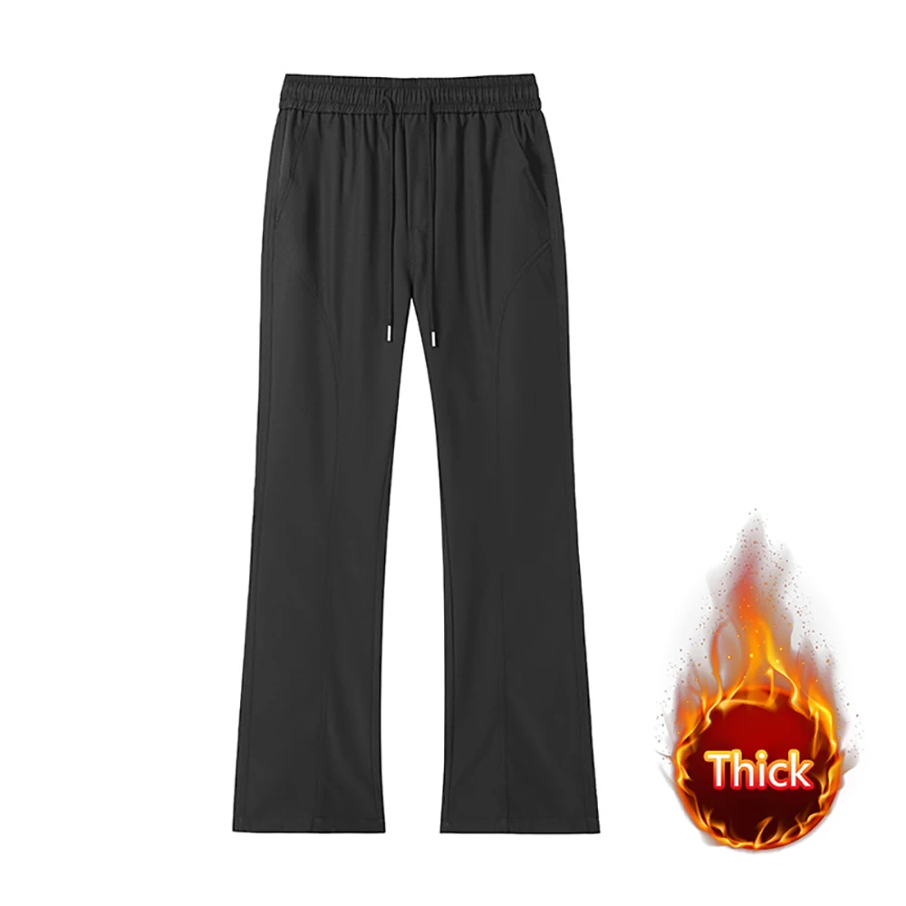 Autumn Winter Men's Fleece Pants Solid Color Straight Leg Warm Thicken Thermal Fashion Simple Style Male Casual Trousers