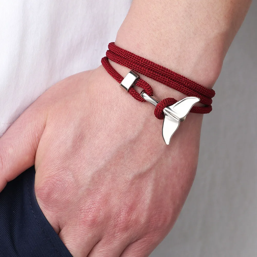 سوار حبل ذيل الحوت للرجال ، أزياء بسيطة ، جودة عالية ، خط ميلان ، حياكة يدوية نقية ، سوار معصم ذكر ، هدية مجوهرات #3