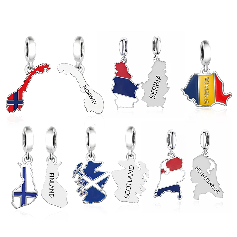 Huoonew Fit Original Pan Charm Bracelet Authentic 925 Sterling Silver Norway Map Flag Bead For Making Country Lover Berloque New