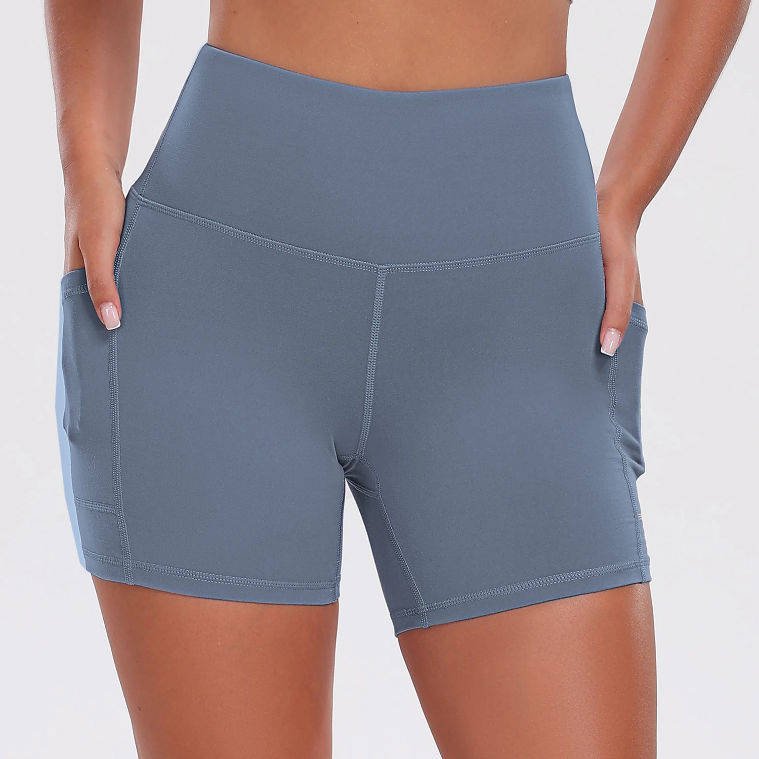 Summer Solid Color Yoga Shorts With Pockets Quick Drying High Waisted Gym Push Up Yoga Shorts For Woman Breathable Workout Short