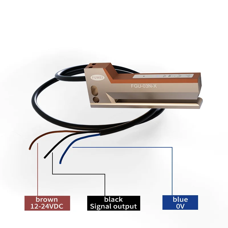 FUWEI FGU-03N-X Original Label Sensor Photoelectric Switch 3mm Gap Detection NPN Output 12-24VDC Adjustable Sensitivity for Stic