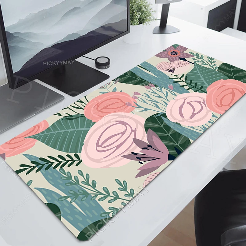 Big Mousepad Tropical Plants Mouse Pad Large Mouse Mat Natural Rubber Rugs Green Desk Mats Office Mousepads 100x50cm