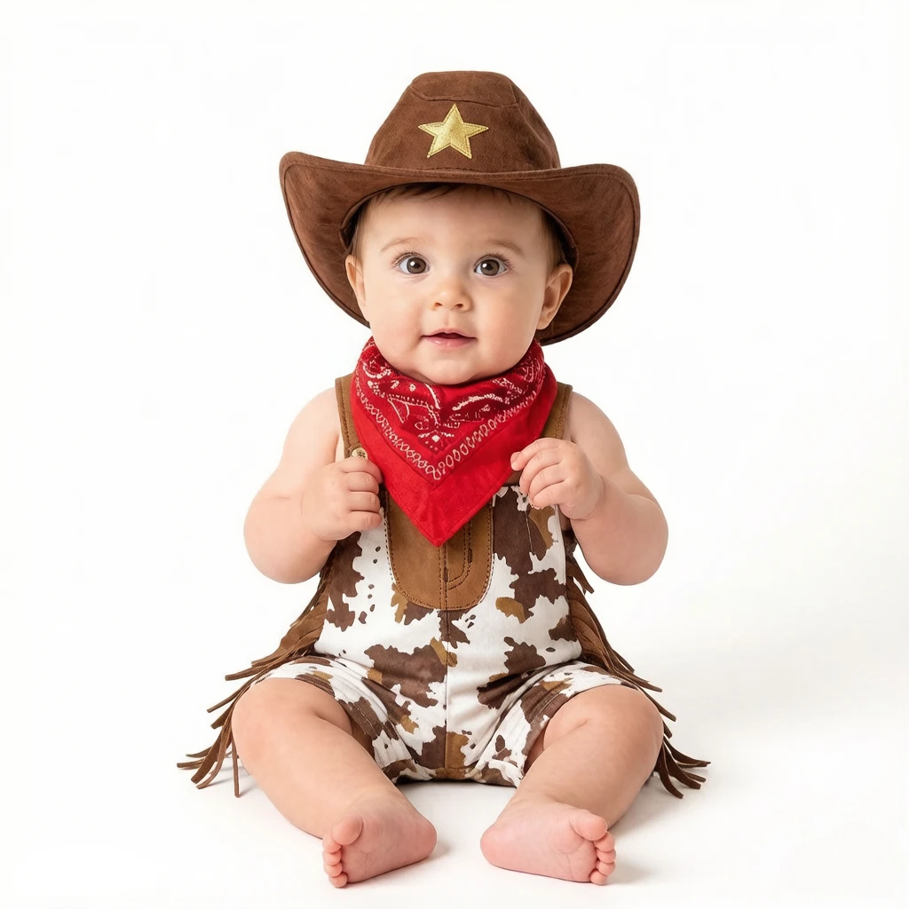 3Pcs Christmas Baby Outfit Set, camo romper with tassels, star wide-brim hat and triangle scarf, ideal for outdoor use & gifts