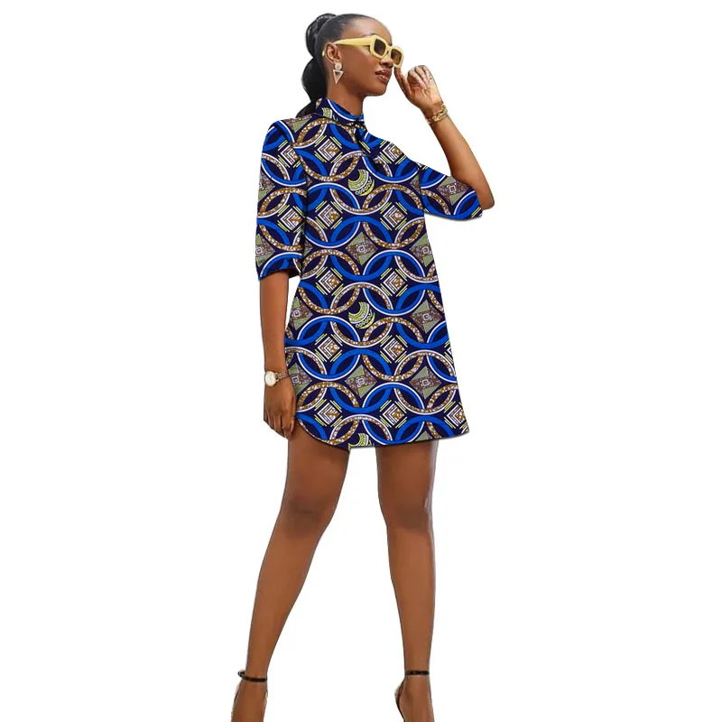 Vintage Style Lapel Dress Half Sleeved African Print Couture Women's Ankara Outfit Designer Tailor Made Party Wear