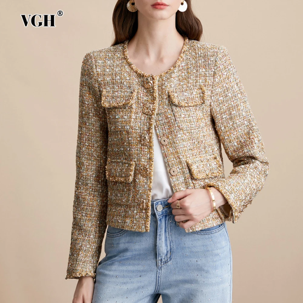 

VGH повседневные утягивающие короткие куртки с принтом тай-дай для женщин, элегантное пальто с круглым вырезом и длинными рукавами, женское модное стильное новое пальто