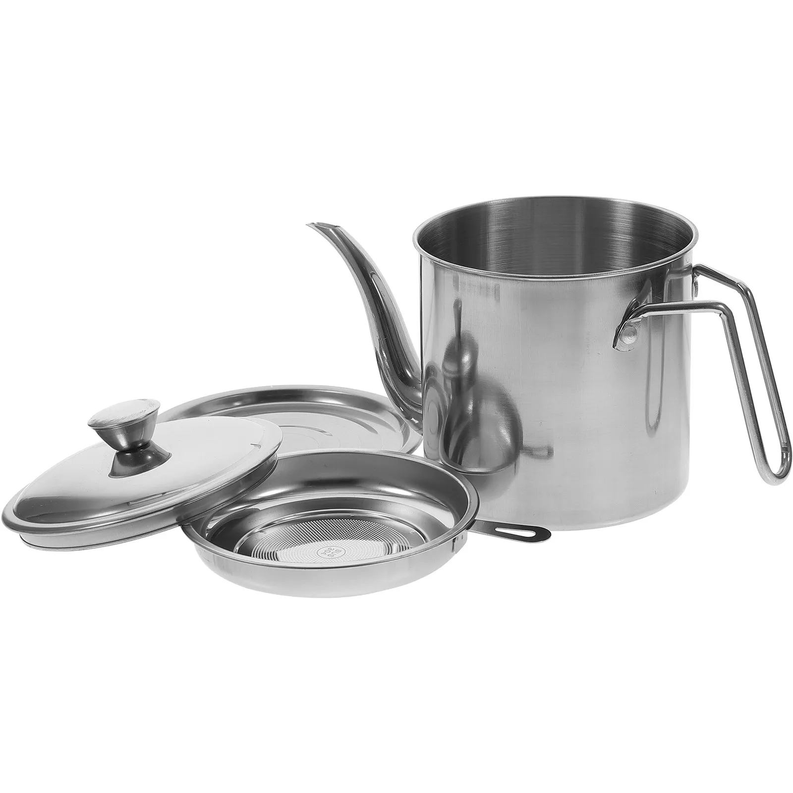 

1Set Stainless Steel Grease Container with Arc Spout Strainer for Filtering Hot Oil Bacon Grease Kitchen Oil Dispenser Pot