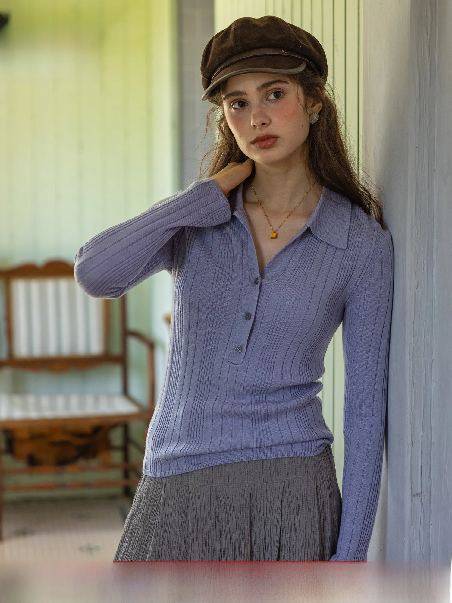 

Anonymous Dr Collection Premium Wool Knitted Long Sve V-Ne Pullover Top Asymmetrical mat Sle Women's Faion