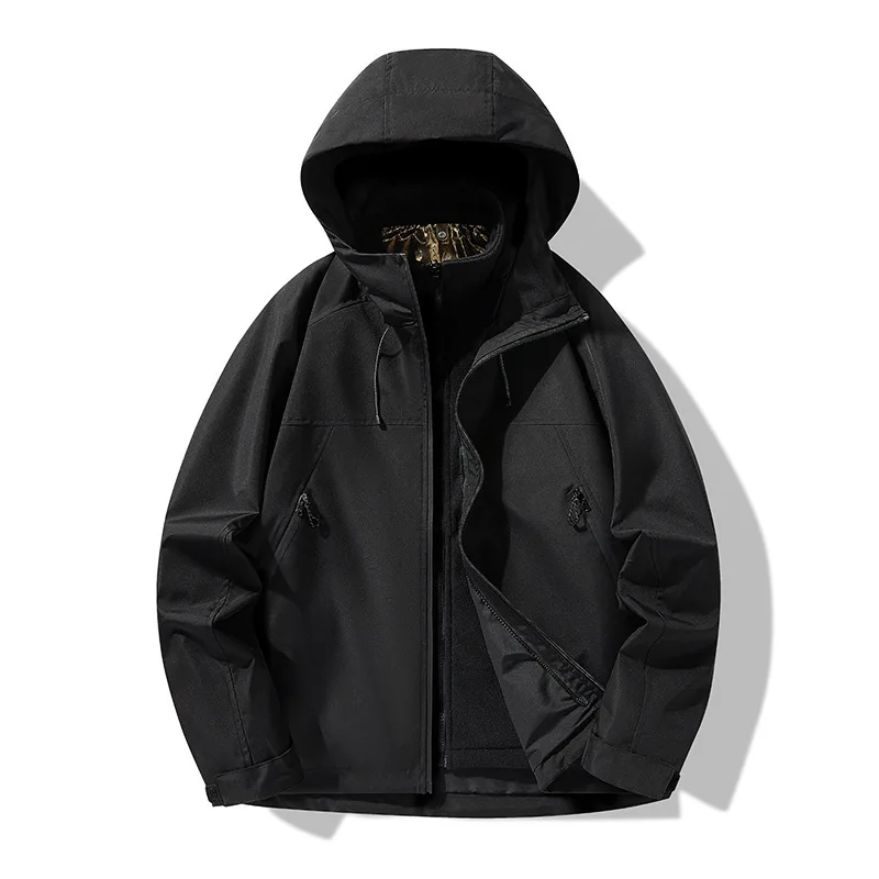 Men Jacket Autumn Winter New Contrast Color Patchwork Male Hooded Coat Windproof Outdoor Sport Three-in-one Man Outerwear