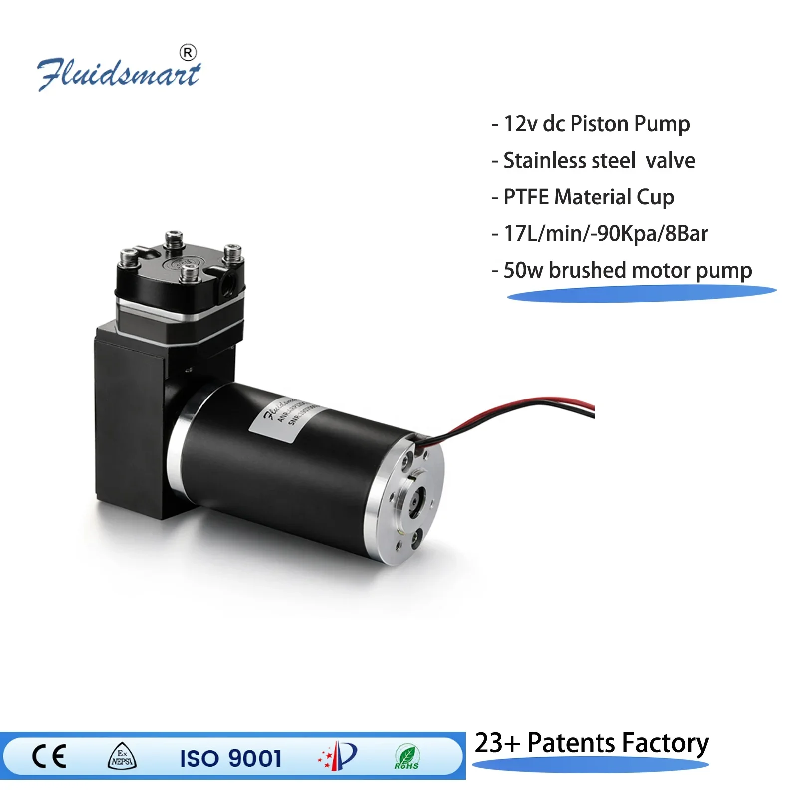 Fluidsmart ARP12DC12 12volt low noise 10bar high pressure dc brush micro piston pump oil free vacuum pump piston