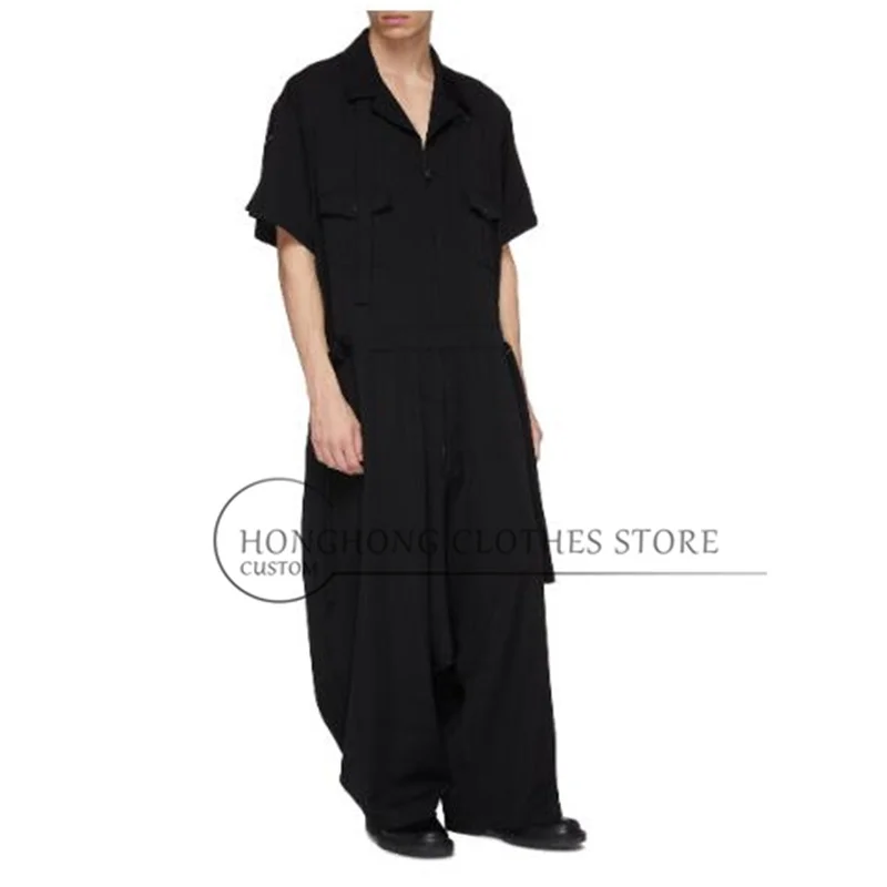 

High-quality short-sleeved drawstring pants, work pants, custom size, fashionable and loose-fitting one-piece pants