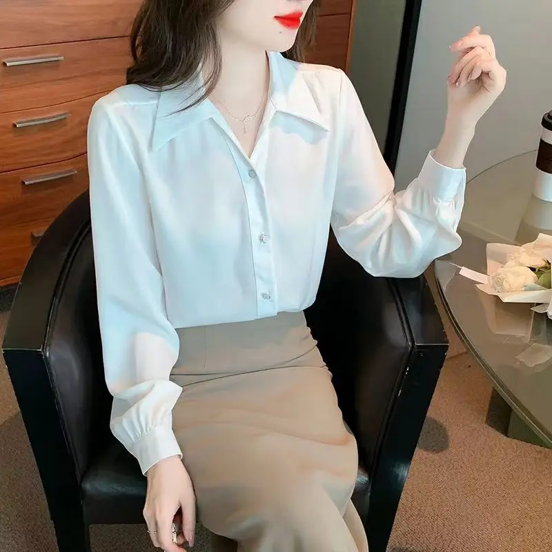 Camisas de manga larga de gasa para mujer, Tops abotonados de gran tamaño, dobladillo plisado, mangas acampanadas, corte ajustado, estilo Preppy femenino, Retro francés