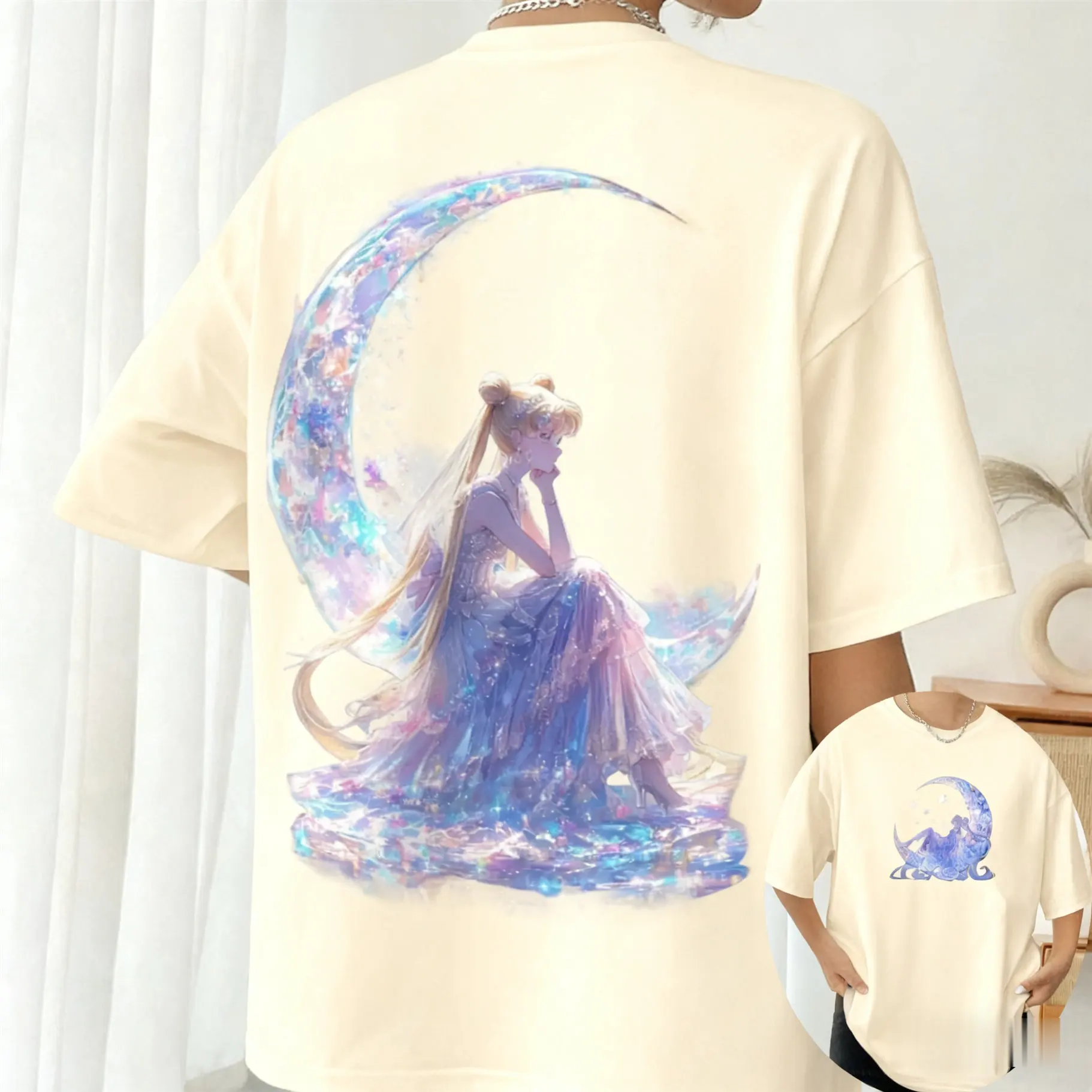 

2026 Sailor Moon Anime Printed Women's Cotton Quality Short Sleeve T-Shirt Summer Oversized Comfortable Casual Girlfriend Top