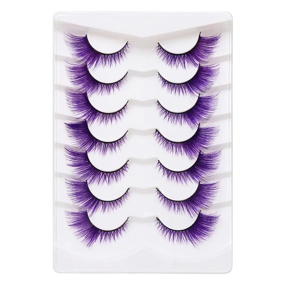 7 Pairs Cosplay Party Fox Cat Eye Eyelashes Dramatic Look Masquerade Colorful False Eyelashes Soft Fluffy Eyelash Extension