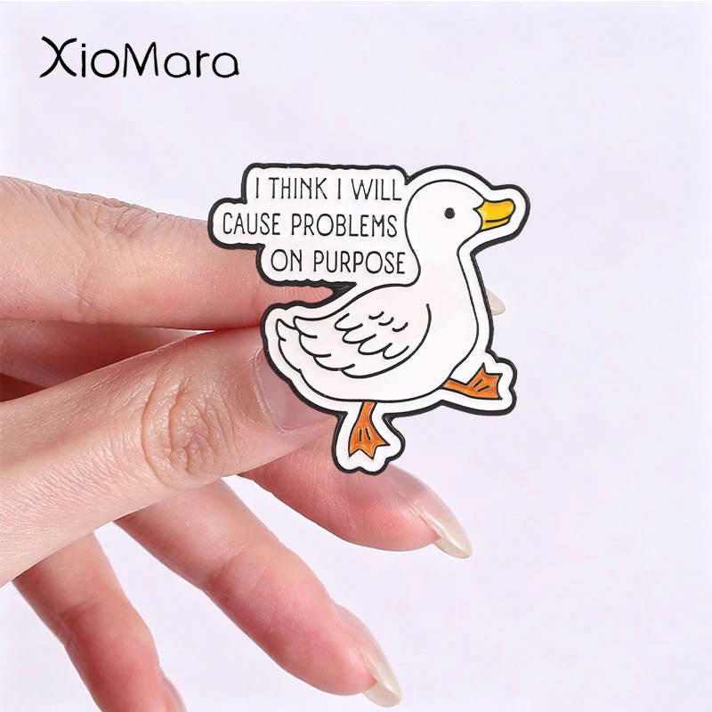 Cute Cartoon Duck Badge Cause Problems On Purpose Enamel Pins Fashion Lapel Brooches Backpack Clothes Jewelry Gift for Friends