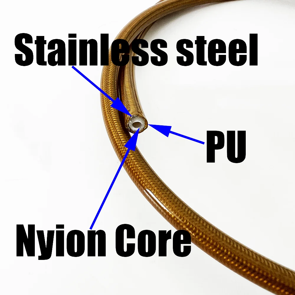 1M2M3M5M8M10M głęboki żółty motocykl pleciony wąż benzynowy ze stali nierdzewnej hydrauliczny wąż paliwowy wąż sprzęgła hamulec nylonowy materiał AN3