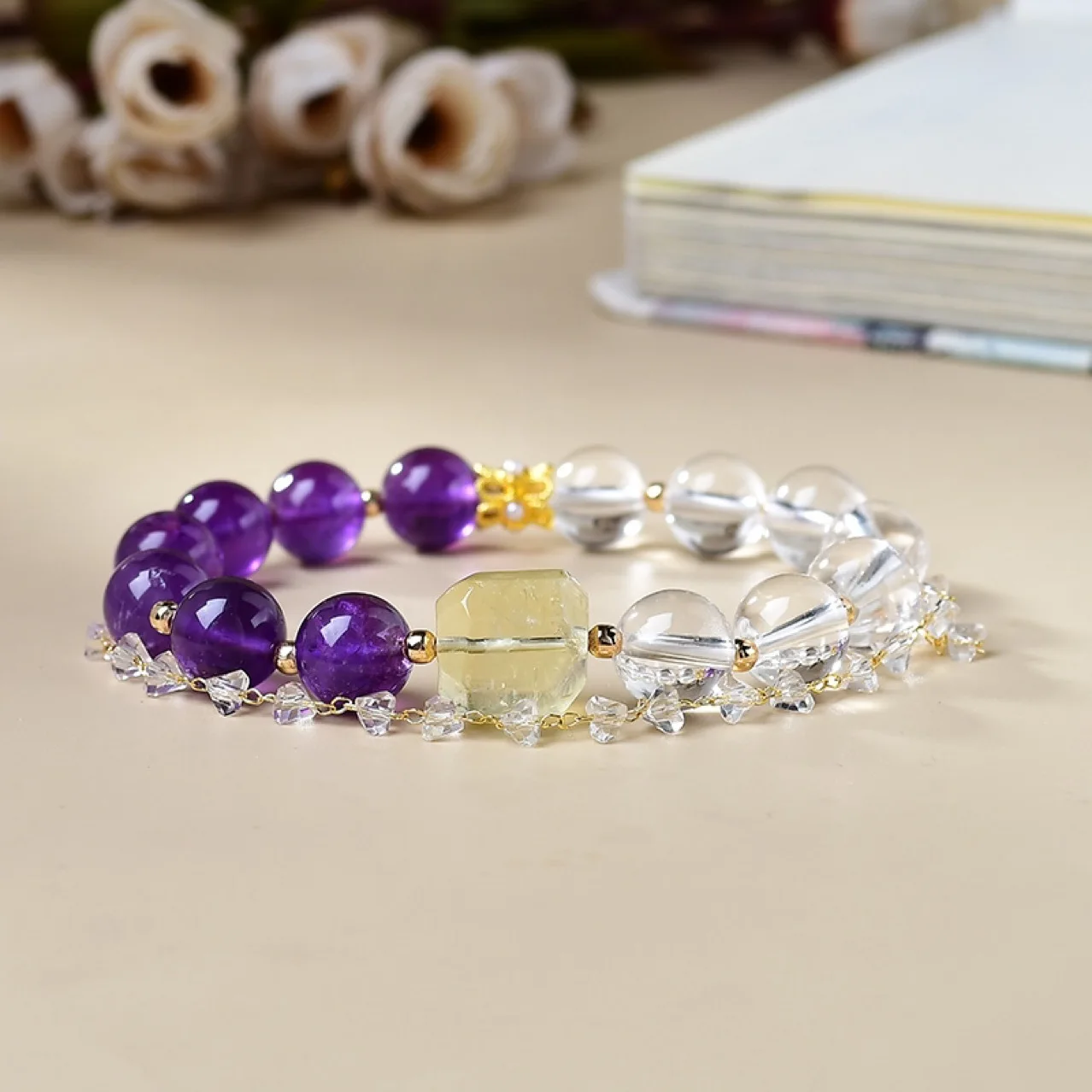 

Amethyst White Crystal Citrine with Type Bracelet Ladies Light Luxury Fashion Lucky Bracelet, Gift