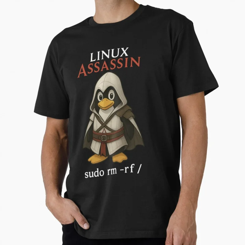 تي شيرت Linux Assassin Tux the Deadly Sysadmin هدية مضحكة تي شيرت مهندس برمجيات ملابس جرافيك مطور فكاهة قمصان كبيرة الحجم #6