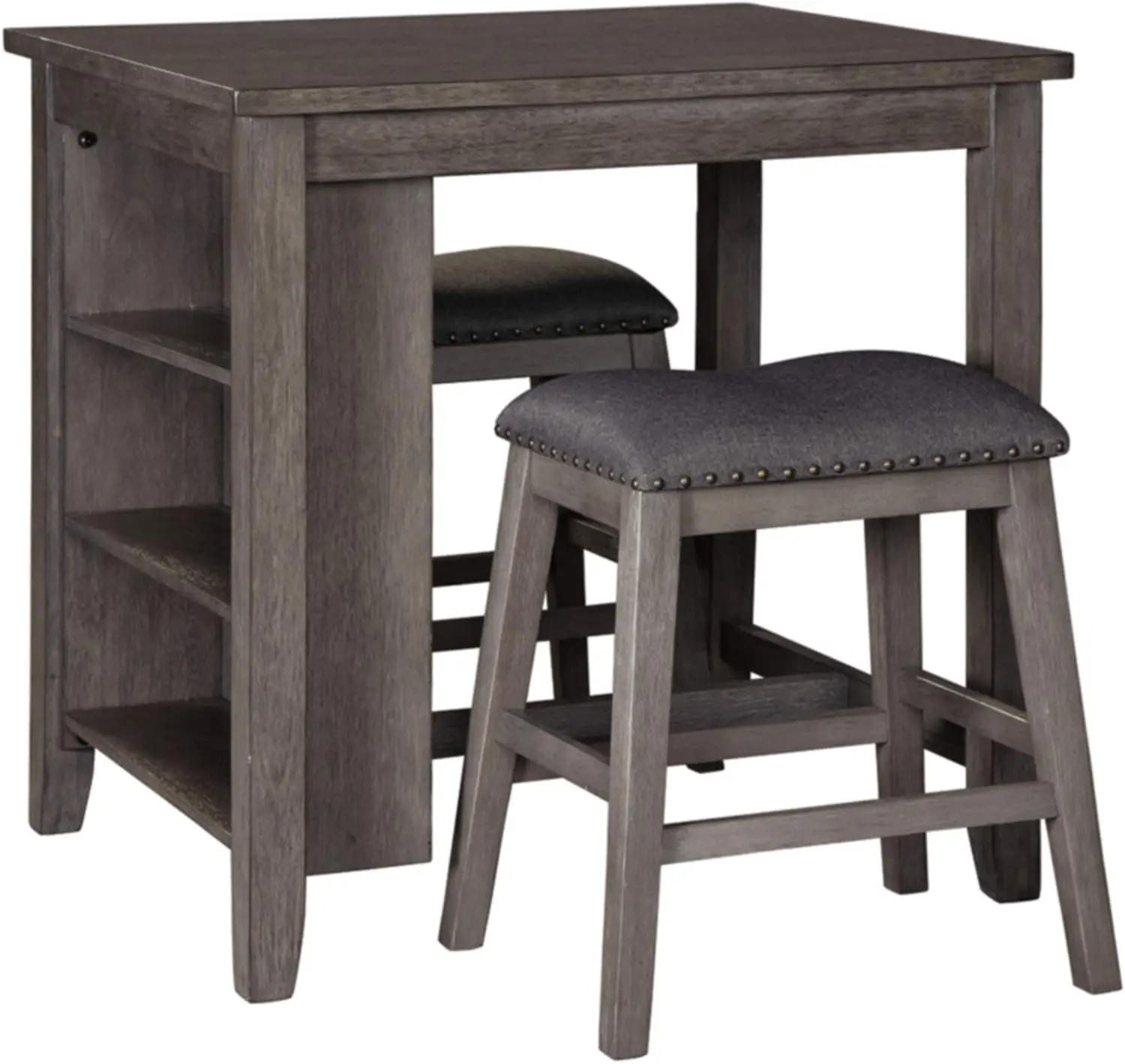 Caitbrook 25" Counter Height Dining Room Table Set with 2 Saddle Barstools & Storage, Gray