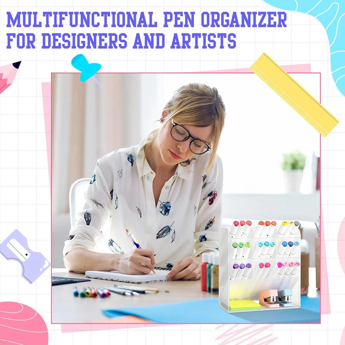Multifunktionaler Schreibtisch-Stifthalter, Transparenter Stifthalter mit Großer Kapazität, Schreibwaren-Organizer, Büro-Schreibtisch Stift-Aufbewahrungsregal – Detail 1