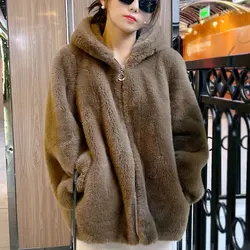 2024 Women Autumn Winter Imitation Mink Cashmere Coat Lady Loose Oversize Short Cardigan Female Casual h Knit Outerwear RS-607